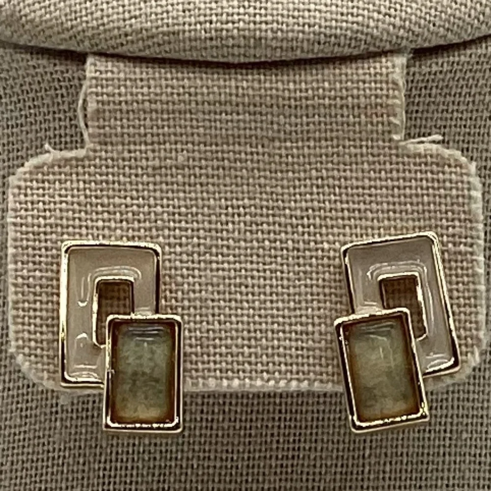 1961. Gold Geometric Necklace & Earring Set w/ Earth Tone Stones EUC - Picture 3 of 3